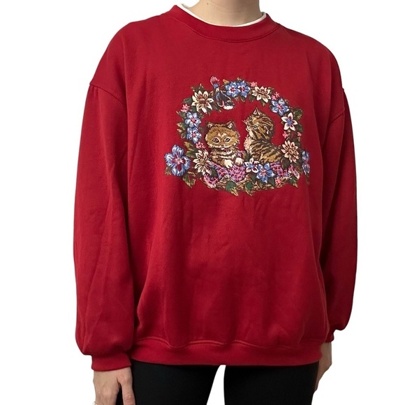 Vintage Sweater Sweatshirt Cat Kitty Animal Kawaii Dainty Grandma Size XL - Picture 8 of 8